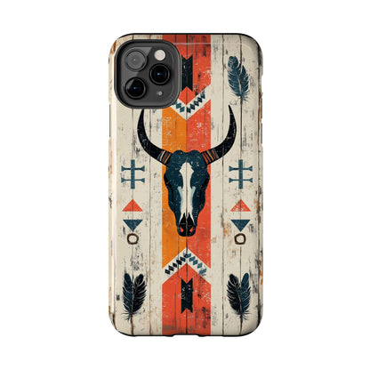 Rustic Western Bull Skull Tough iPhone Case – Distressed Wood Design, Dual - Layer Protection - BOGO Cases