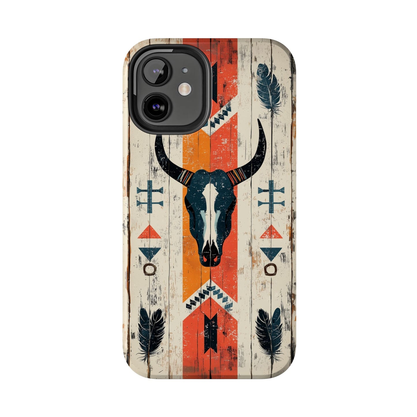 Rustic Western Bull Skull Tough iPhone Case – Distressed Wood Design, Dual - Layer Protection - BOGO Cases