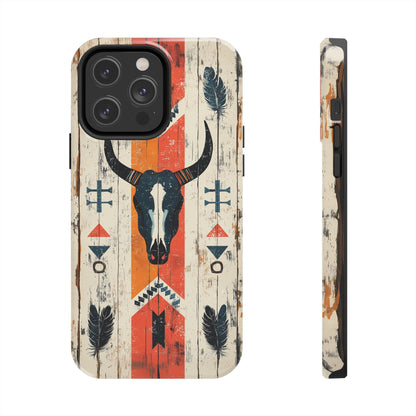 Rustic Western Bull Skull Tough iPhone Case – Distressed Wood Design, Dual - Layer Protection - BOGO Cases