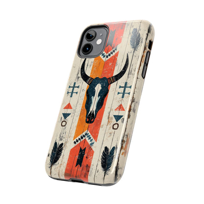 Rustic Western Bull Skull Tough iPhone Case – Distressed Wood Design, Dual - Layer Protection - BOGO Cases