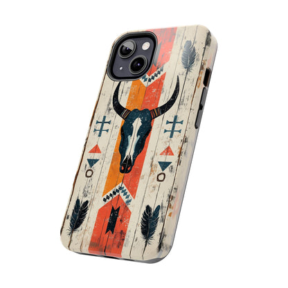 Rustic Western Bull Skull Tough iPhone Case – Distressed Wood Design, Dual - Layer Protection - BOGO Cases