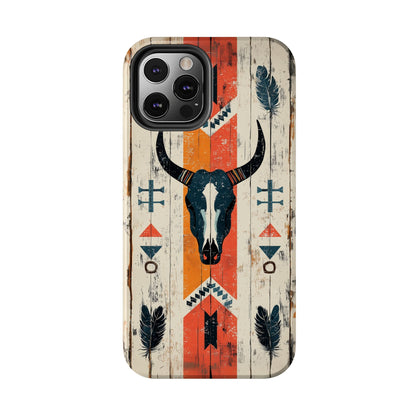 Rustic Western Bull Skull Tough iPhone Case – Distressed Wood Design, Dual - Layer Protection - BOGO Cases