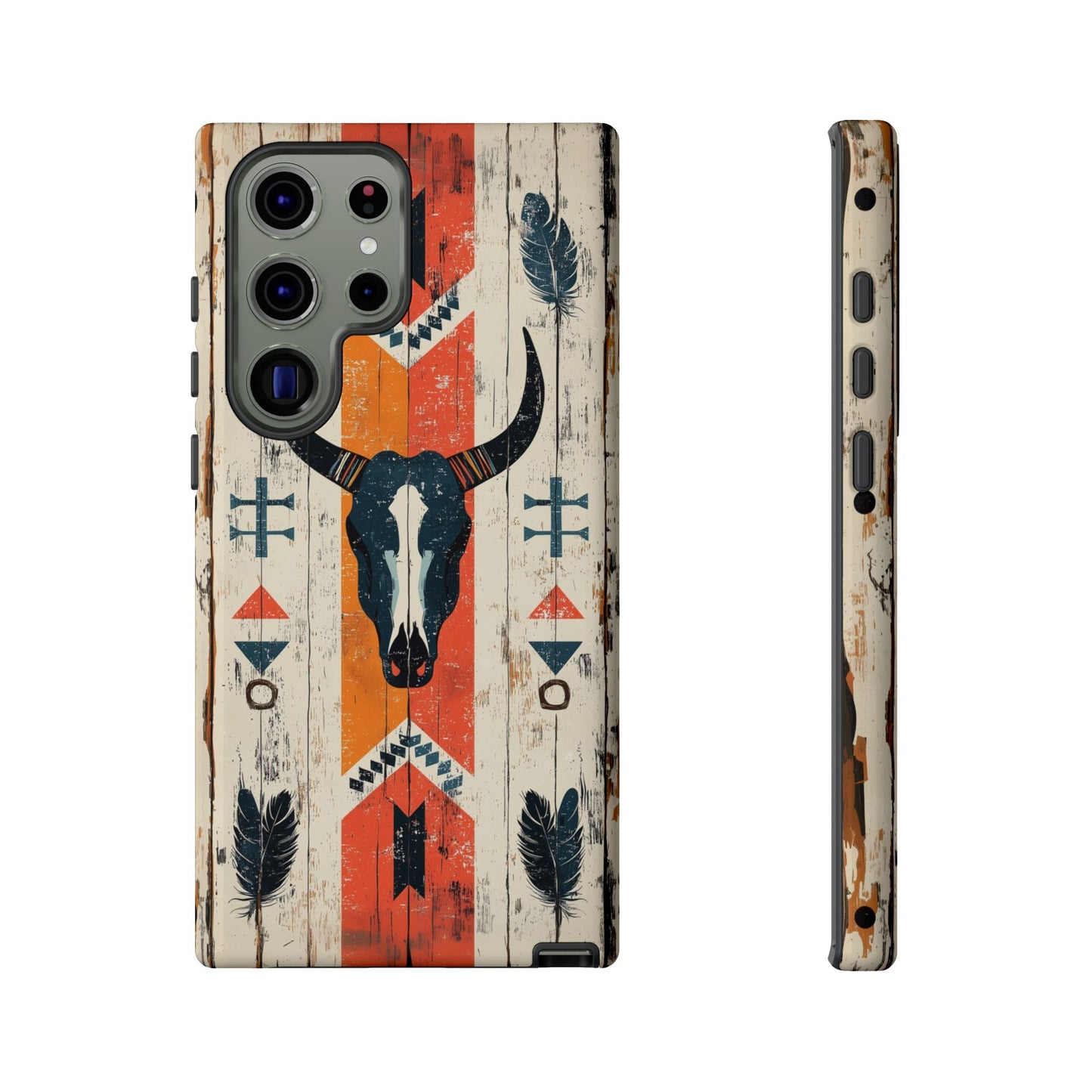 Rustic Western Bull Skull Tough Samsung Galaxy Case – Distressed Wood Design, Dual - Layer Protection - BOGO Cases