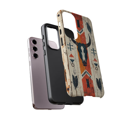 Rustic Western Bull Skull Tough Samsung Galaxy Case – Distressed Wood Design, Dual - Layer Protection - BOGO Cases