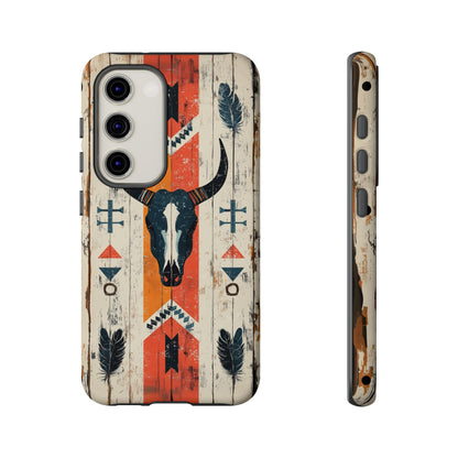 Rustic Western Bull Skull Tough Samsung Galaxy Case – Distressed Wood Design, Dual - Layer Protection - BOGO Cases