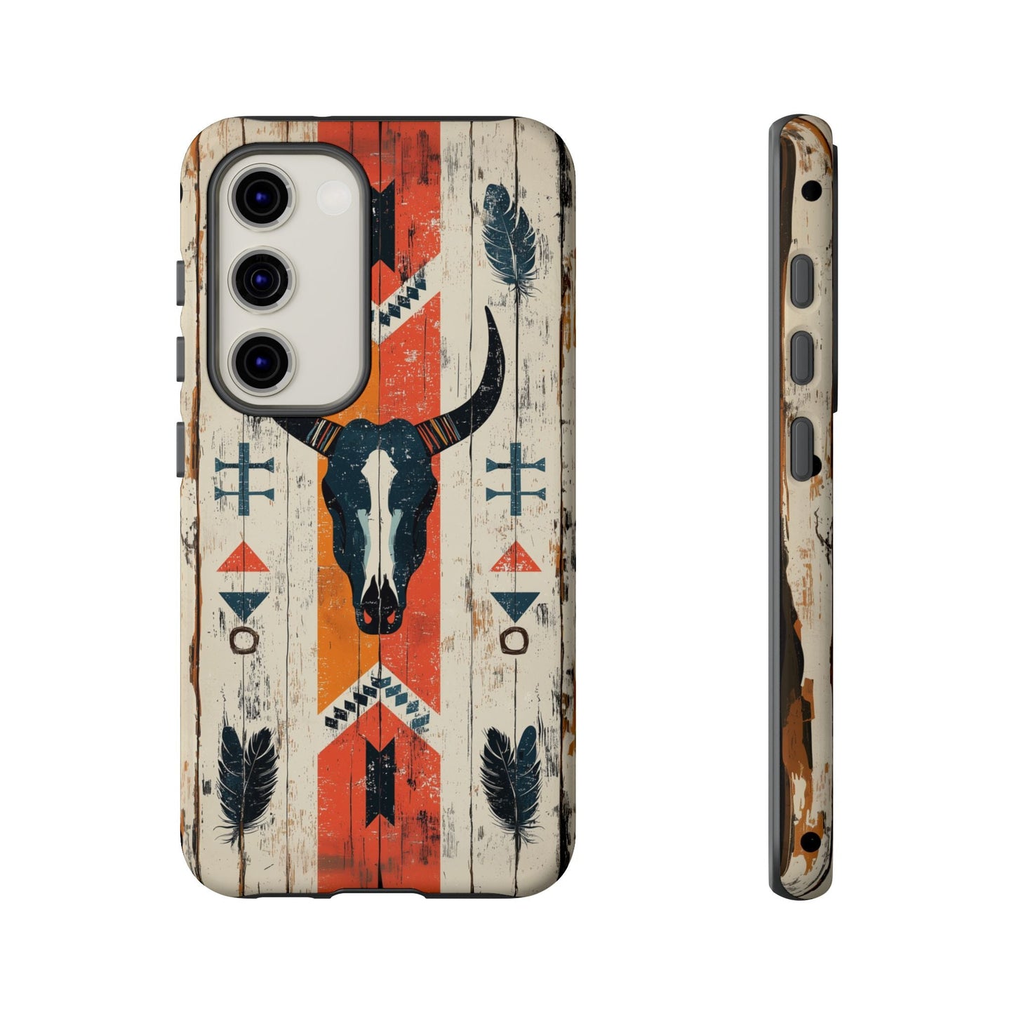 Rustic Western Bull Skull Tough Samsung Galaxy Case – Distressed Wood Design, Dual - Layer Protection - BOGO Cases