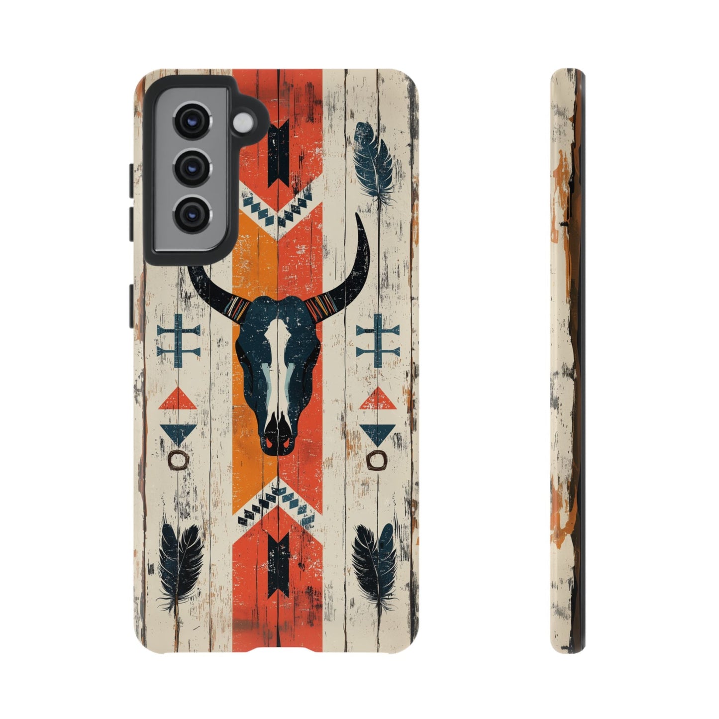 Rustic Western Bull Skull Tough Samsung Galaxy Case – Distressed Wood Design, Dual - Layer Protection - BOGO Cases