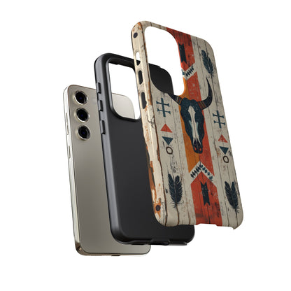 Rustic Western Bull Skull Tough Samsung Galaxy Case – Distressed Wood Design, Dual - Layer Protection - BOGO Cases