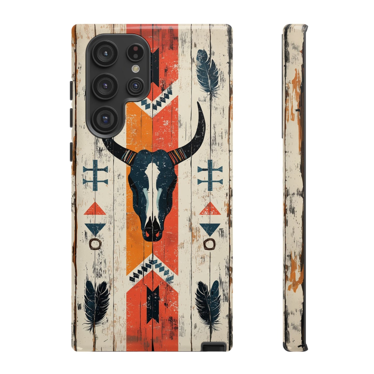 Rustic Western Bull Skull Tough Samsung Galaxy Case – Distressed Wood Design, Dual - Layer Protection - BOGO Cases