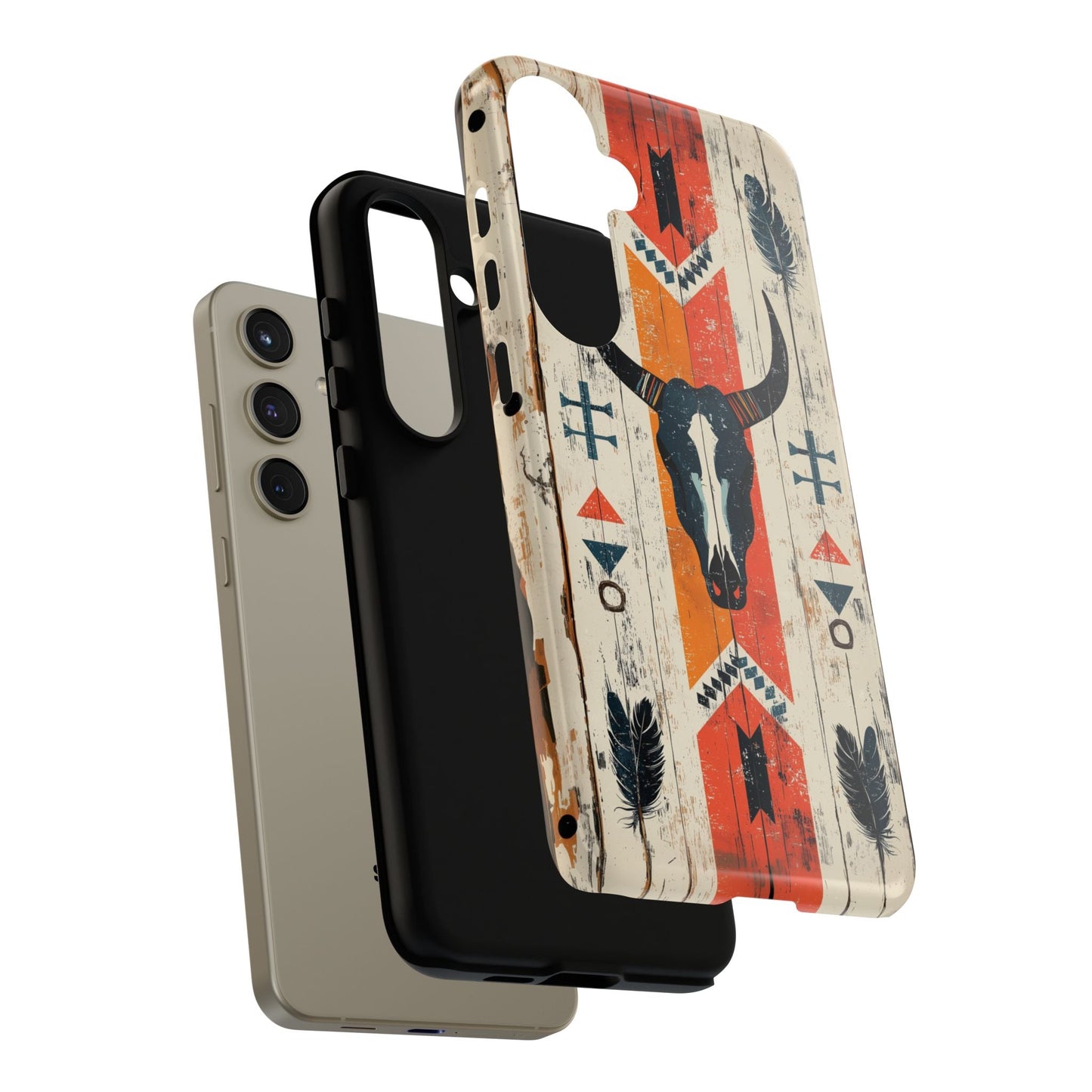 Rustic Western Bull Skull Tough Samsung Galaxy Case – Distressed Wood Design, Dual - Layer Protection - BOGO Cases