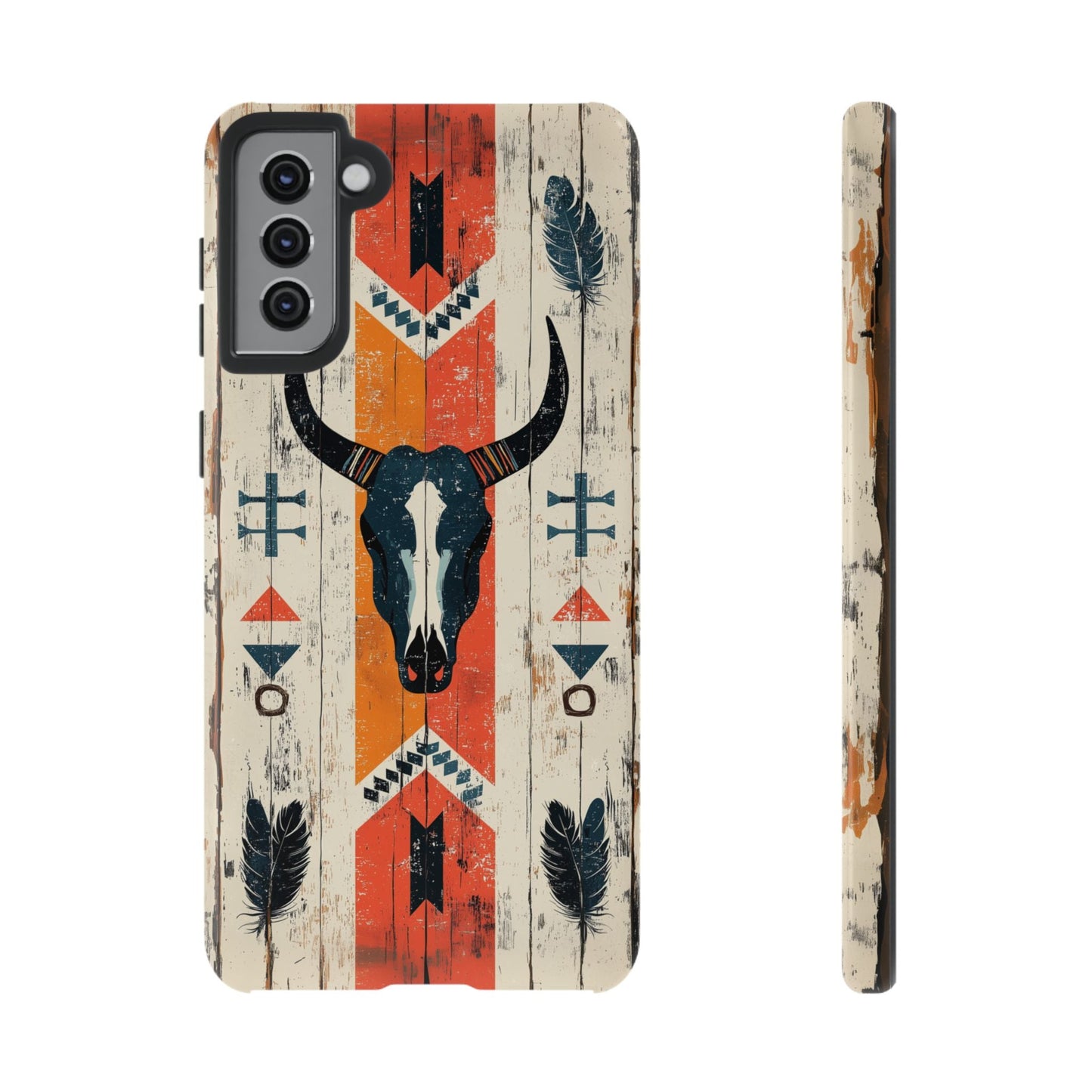 Rustic Western Bull Skull Tough Samsung Galaxy Case – Distressed Wood Design, Dual - Layer Protection - BOGO Cases