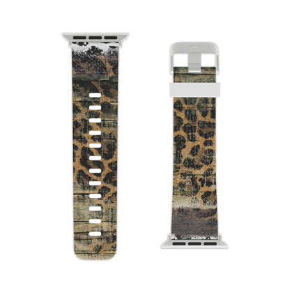 Rustic Wood and Leopard Print Apple Watch Band - BOGO Cases