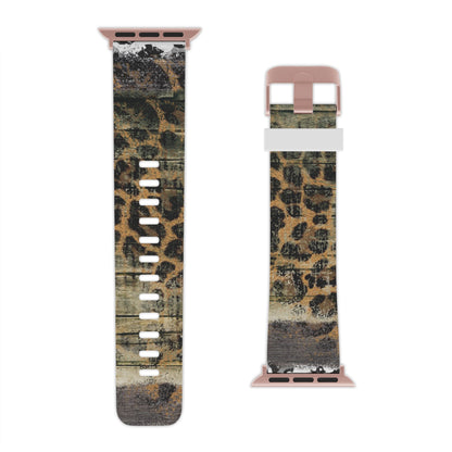 Rustic Wood and Leopard Print Apple Watch Band - BOGO Cases