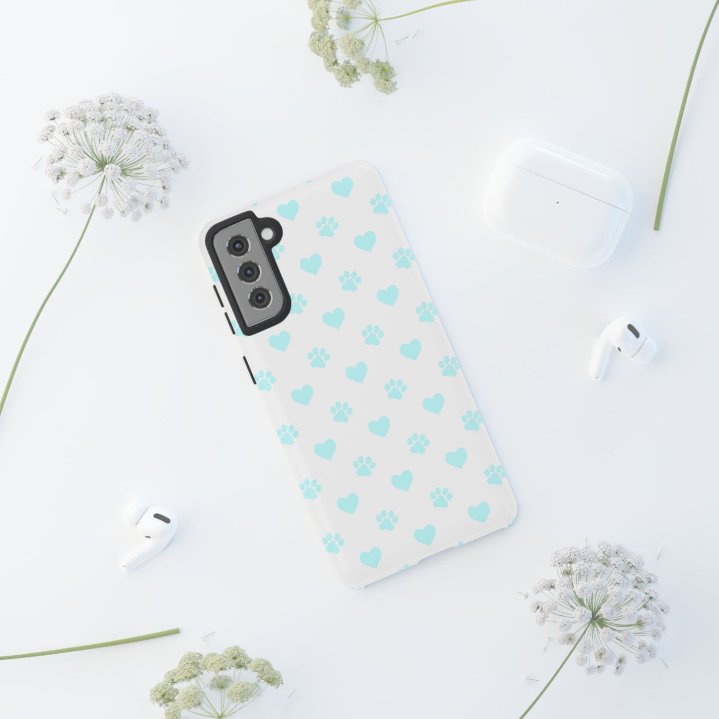 Samsung Galaxy Case - Aqua Paw Print & Heart Design - BOGO Cases