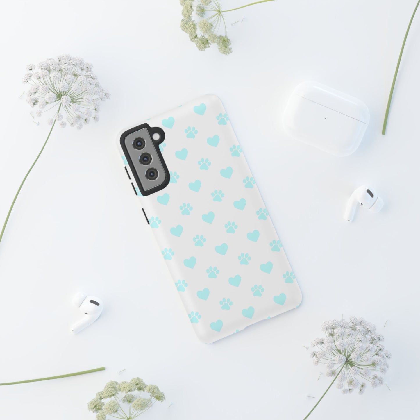 Samsung Galaxy Case - Aqua Paw Print & Heart Design - BOGO Cases