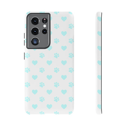 Samsung Galaxy Case - Aqua Paw Print & Heart Design - BOGO Cases
