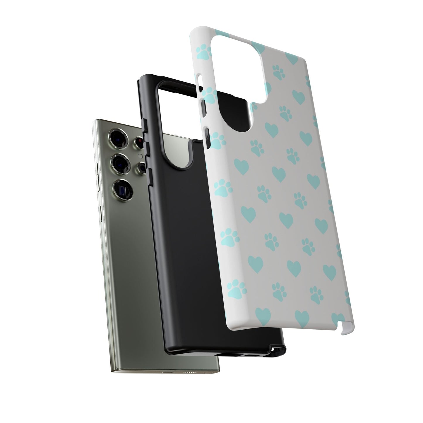 Samsung Galaxy Case - Aqua Paw Print & Heart Design - BOGO Cases