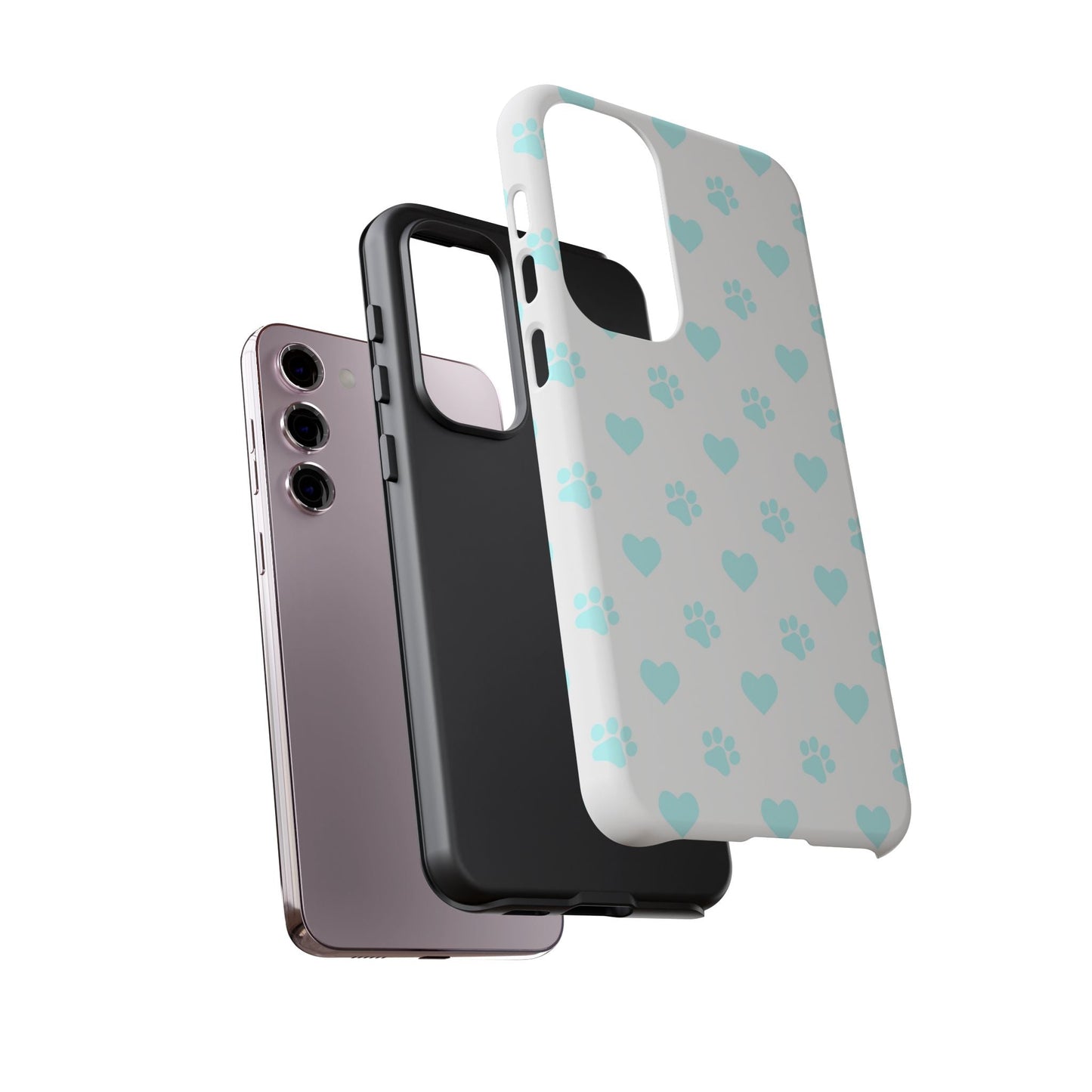 Samsung Galaxy Case - Aqua Paw Print & Heart Design - BOGO Cases