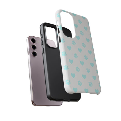 Samsung Galaxy Case - Aqua Paw Print & Heart Design - BOGO Cases