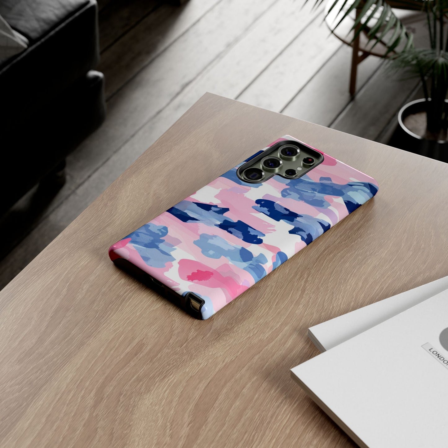 Samsung Galaxy Case: Dynamic Pink & Navy Brushstroke Art - BOGO Cases