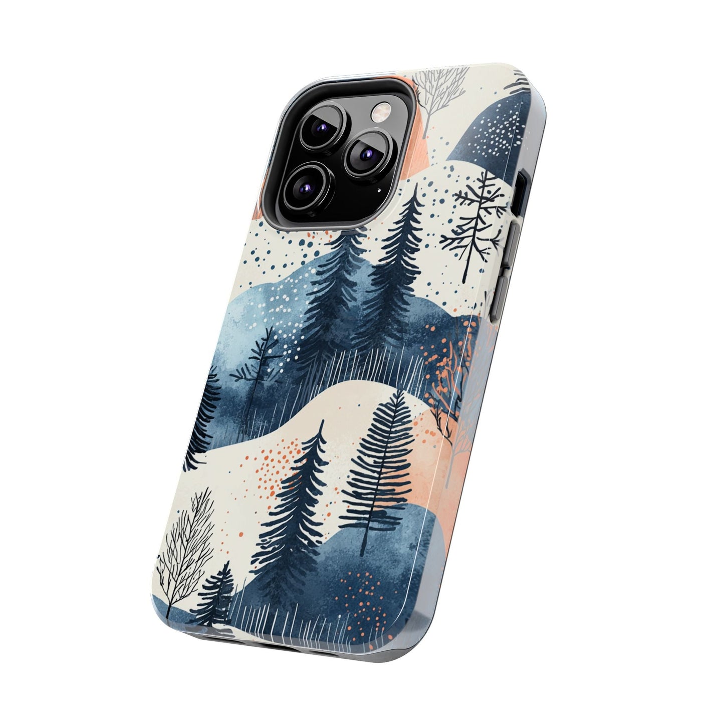 Serene Winter Forest iPhone Case – Tough Protective Cover with Watercolor Pine Tree Covered Mountains - BOGO Cases