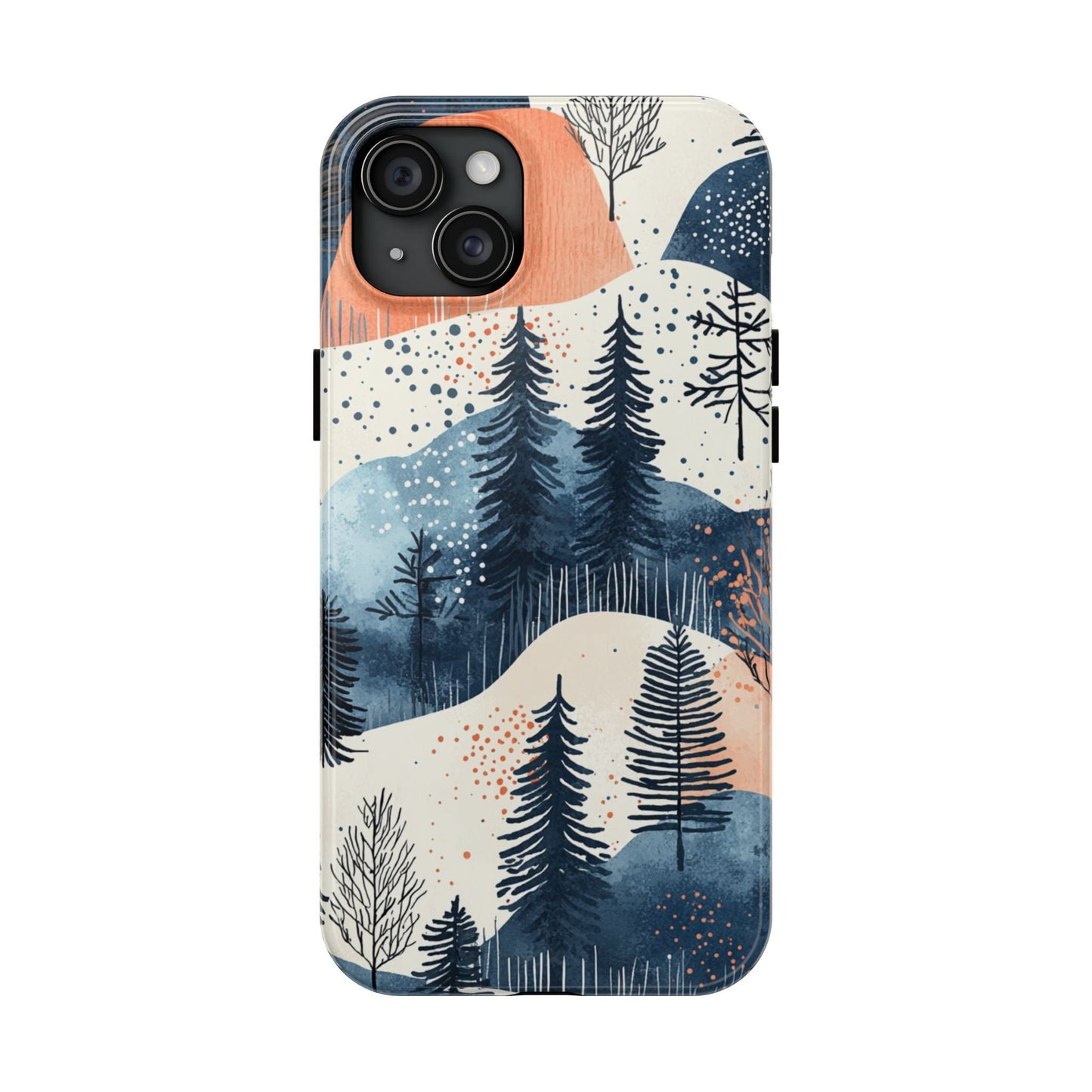 Serene Winter Forest iPhone Case – Tough Protective Cover with Watercolor Pine Tree Covered Mountains - BOGO Cases