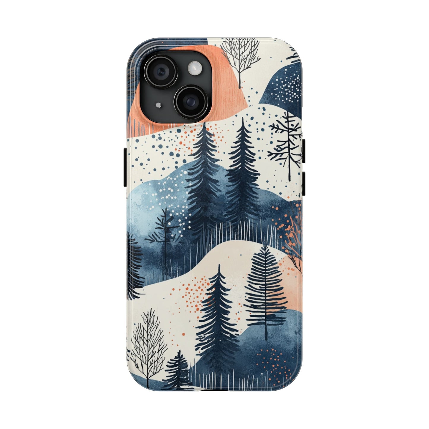 Serene Winter Forest iPhone Case – Tough Protective Cover with Watercolor Pine Tree Covered Mountains - BOGO Cases