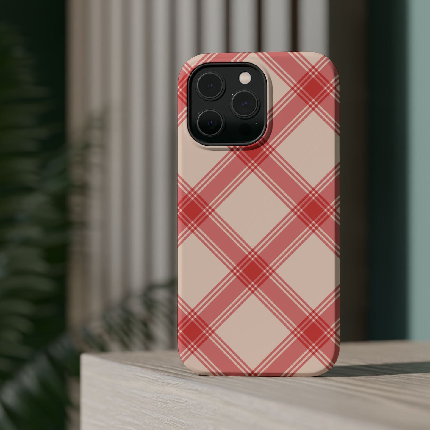 Soft Peachy Red Plaid MagSafe Case - BOGO Cases