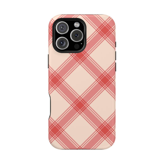 Soft Peachy Red Plaid MagSafe Case - BOGO Cases