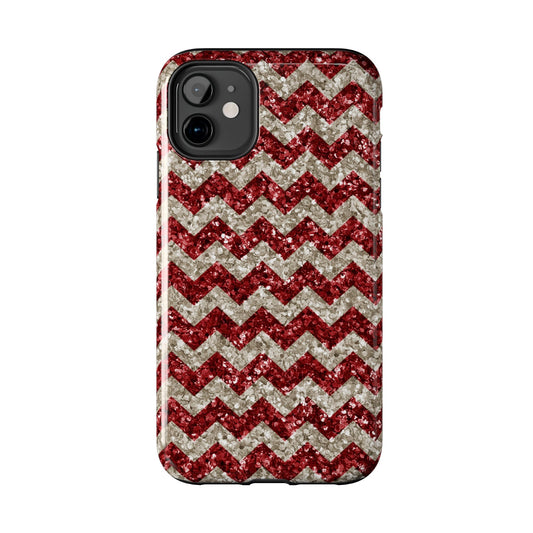 Sparkling Red & White Chevron – Glitter Illusion iPhone Case - BOGO Cases