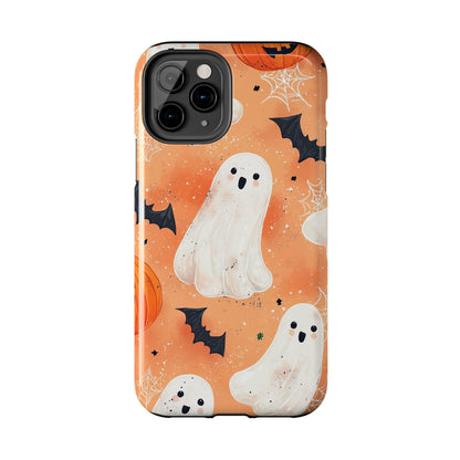 Spooky Cute Ghost iPhone Case – Halloween Ghosts, Pumpkins, Bats & Cobwebs Design - BOGO Cases