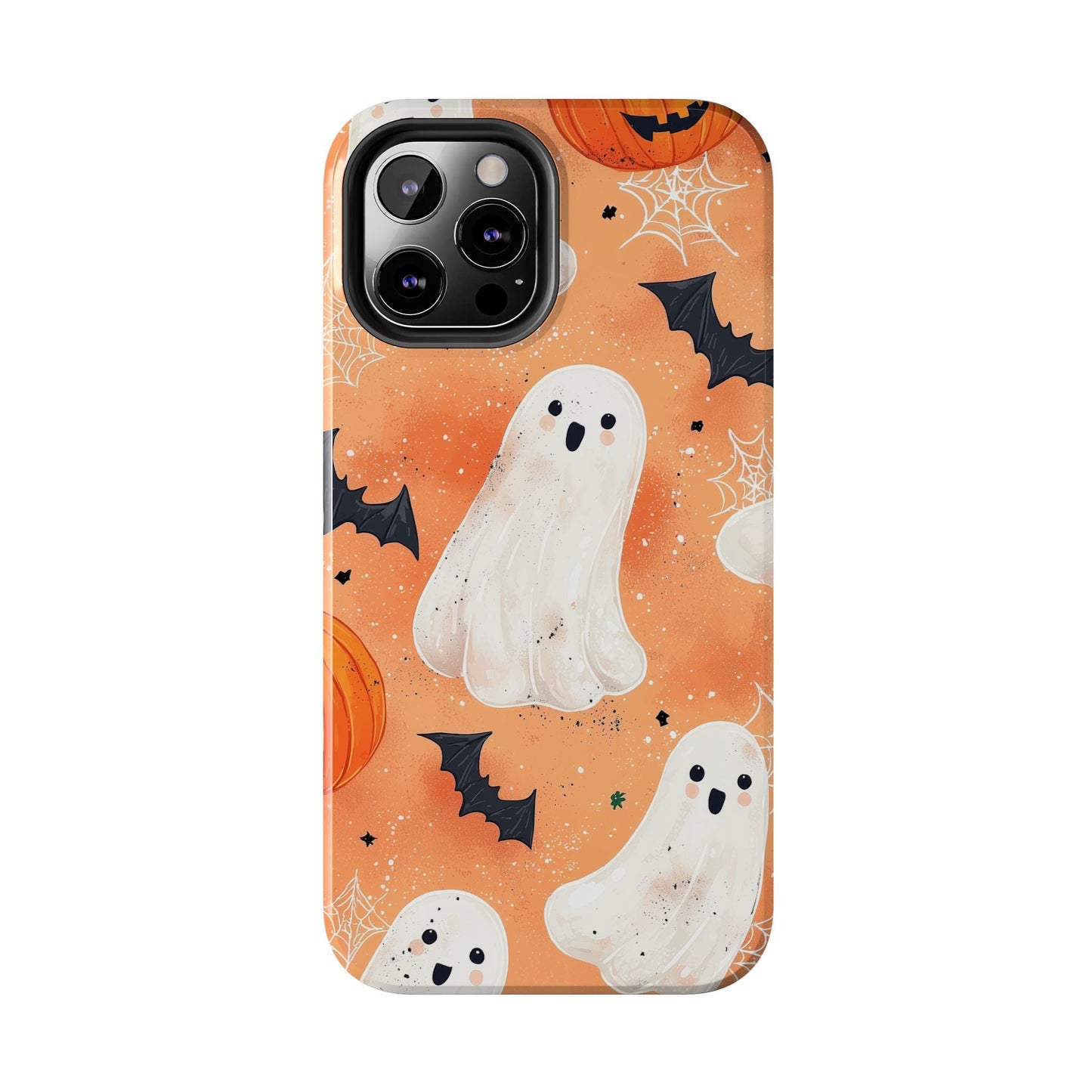 Spooky Cute Ghost iPhone Case – Halloween Ghosts, Pumpkins, Bats & Cobwebs Design - BOGO Cases