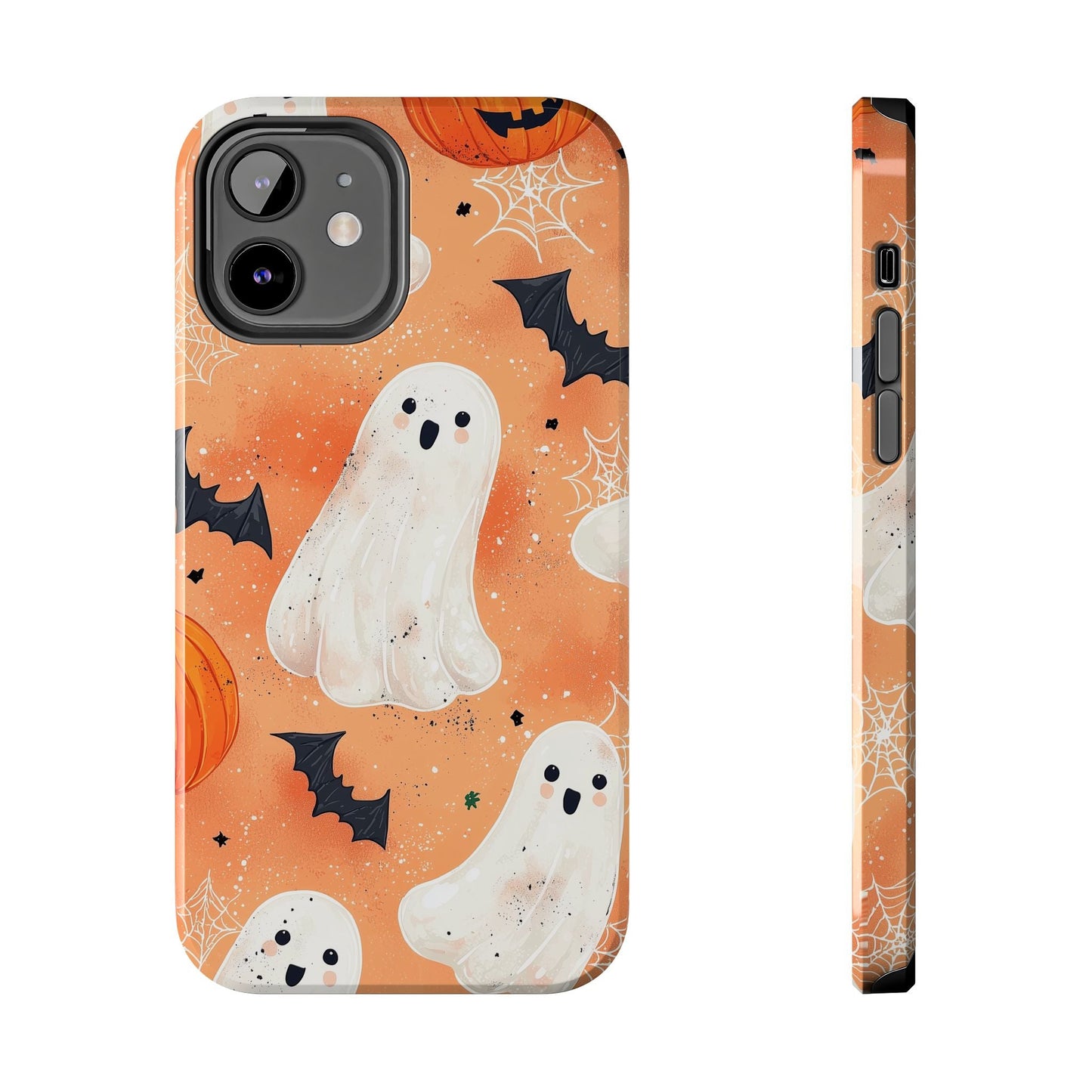 Spooky Cute Ghost iPhone Case – Halloween Ghosts, Pumpkins, Bats & Cobwebs Design - BOGO Cases