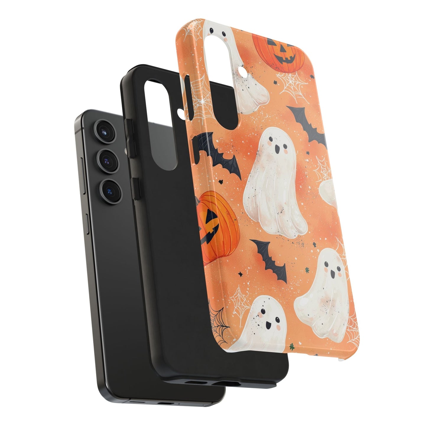 Spooky Cute Ghost Samsung Galaxy Case – Halloween Ghosts, Pumpkins, Bats & Cobwebs Design - BOGO Cases