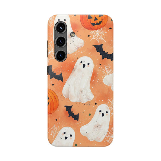 Spooky Cute Ghost Samsung Galaxy Case – Halloween Ghosts, Pumpkins, Bats & Cobwebs Design - BOGO Cases