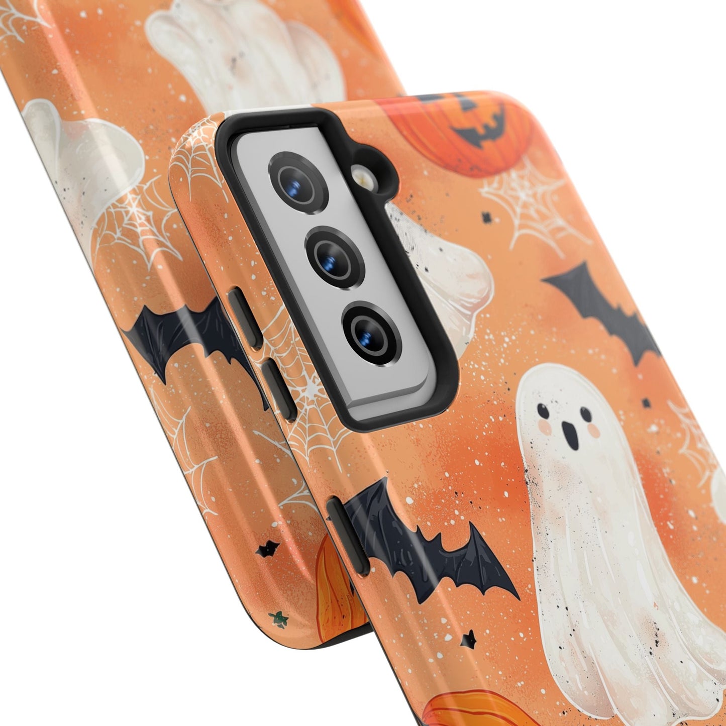 Spooky Cute Ghost Samsung Galaxy Case – Halloween Ghosts, Pumpkins, Bats & Cobwebs Design - BOGO Cases