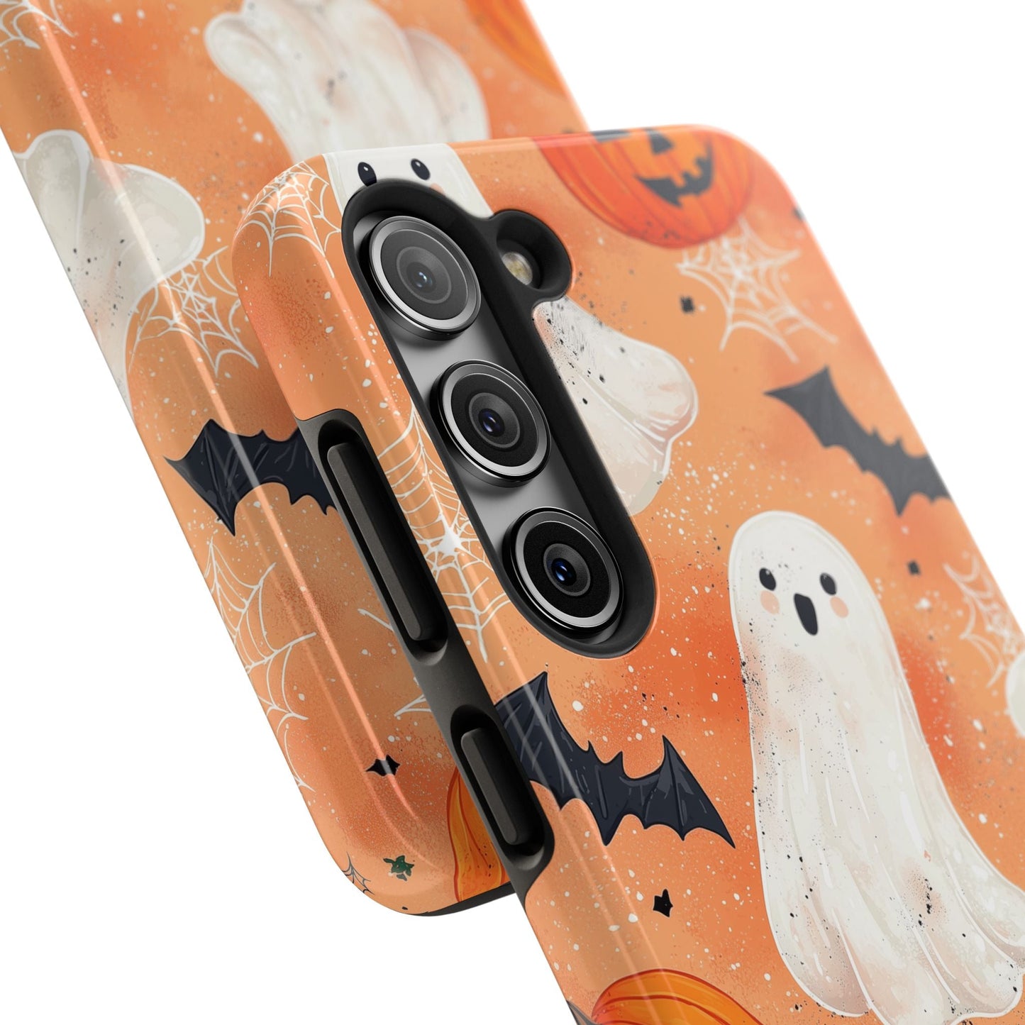 Spooky Cute Ghost Samsung Galaxy Case – Halloween Ghosts, Pumpkins, Bats & Cobwebs Design - BOGO Cases