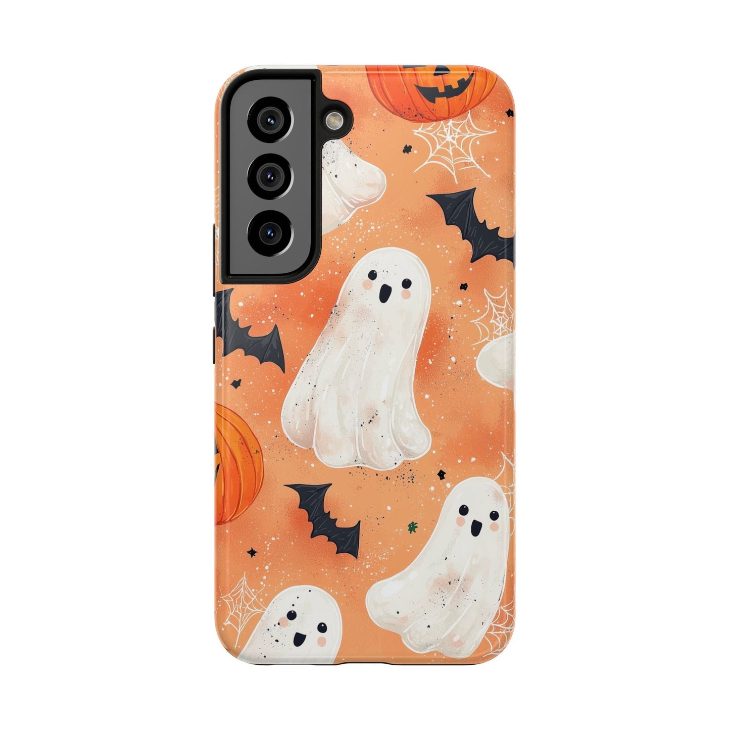 Spooky Cute Ghost Samsung Galaxy Case – Halloween Ghosts, Pumpkins, Bats & Cobwebs Design - BOGO Cases