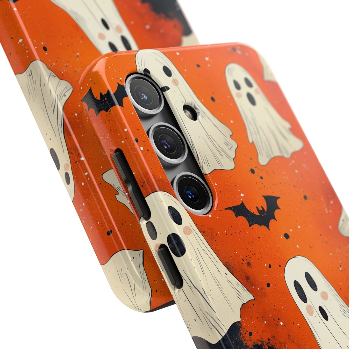 Spooky Ghosts & Bats Samsung Galaxy Case – Vibrant Orange Halloween Design - BOGO Cases