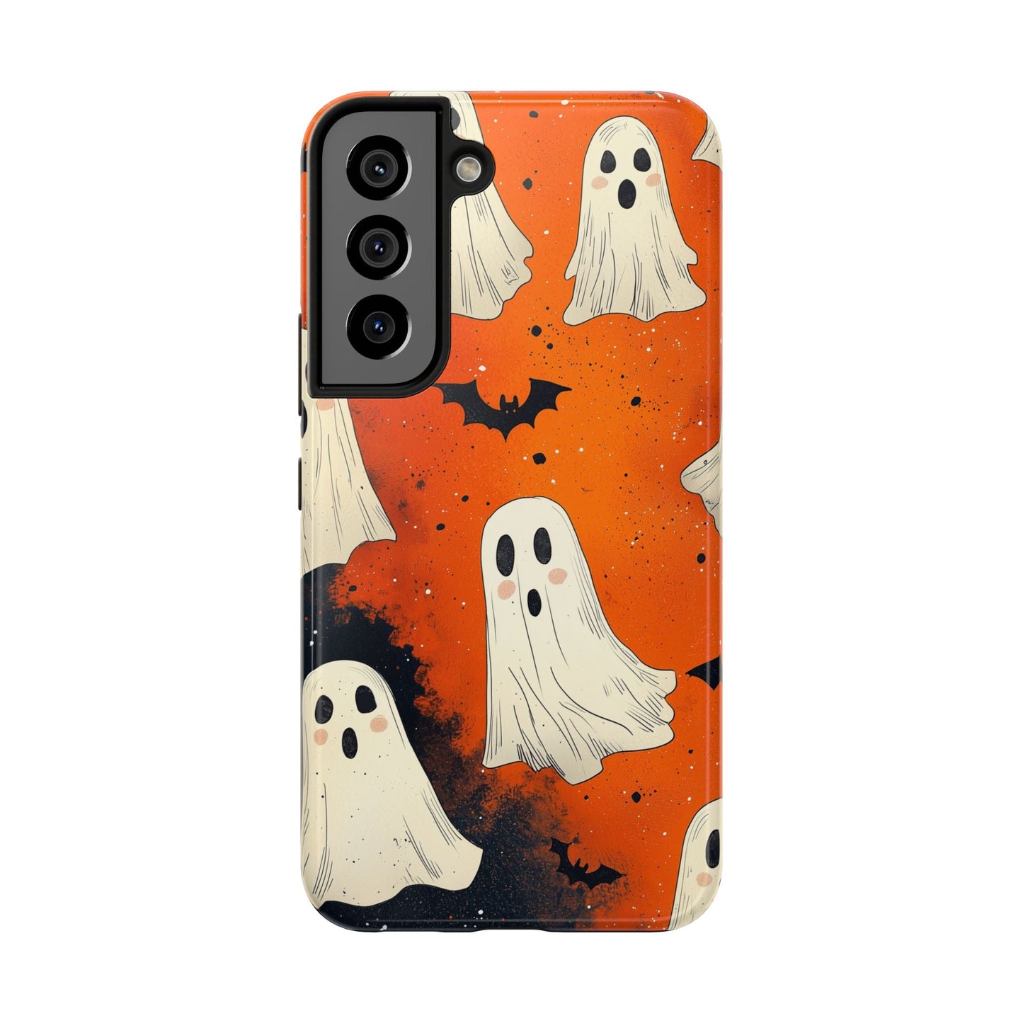 Spooky Ghosts & Bats Samsung Galaxy Case – Vibrant Orange Halloween Design - BOGO Cases