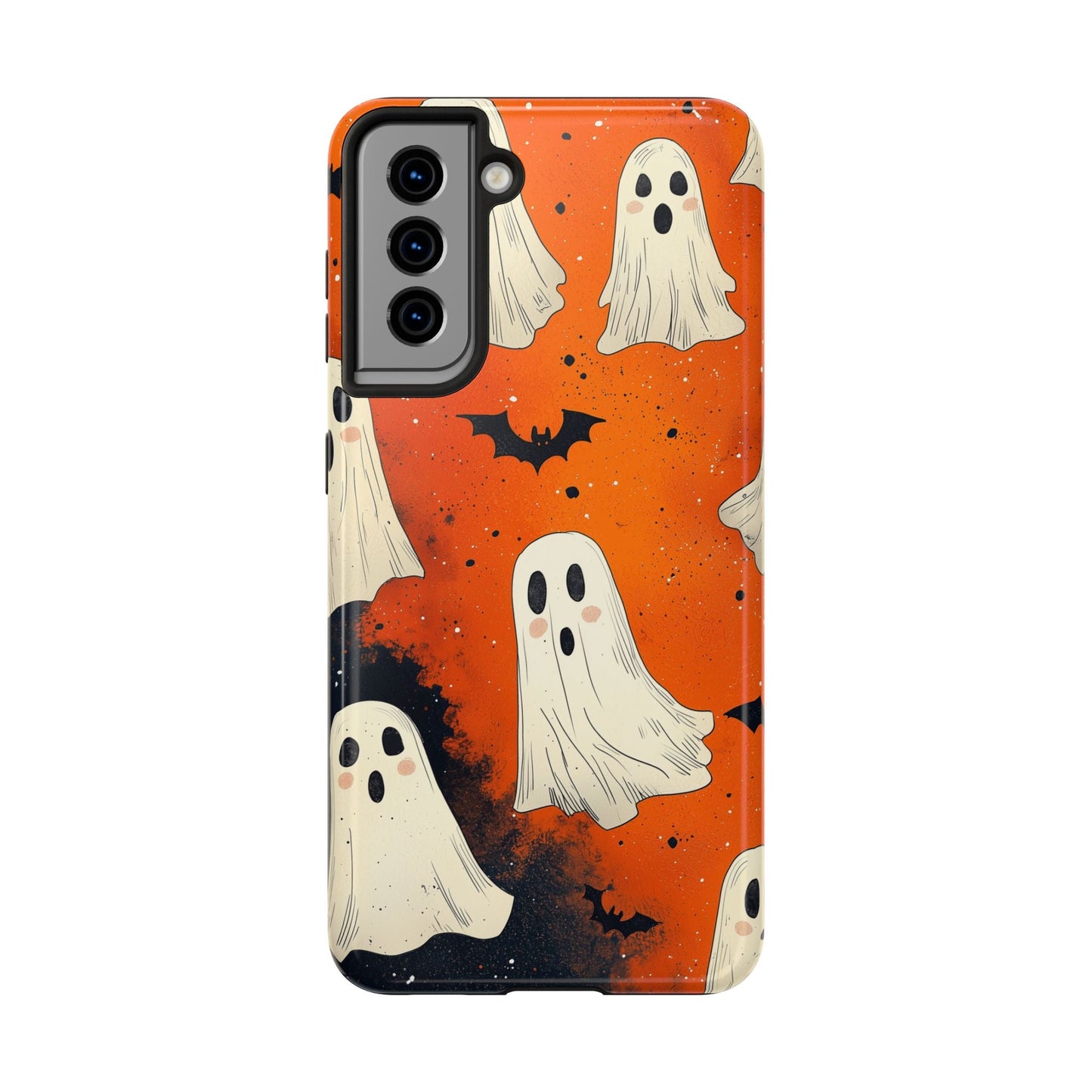 Spooky Ghosts & Bats Samsung Galaxy Case – Vibrant Orange Halloween Design - BOGO Cases