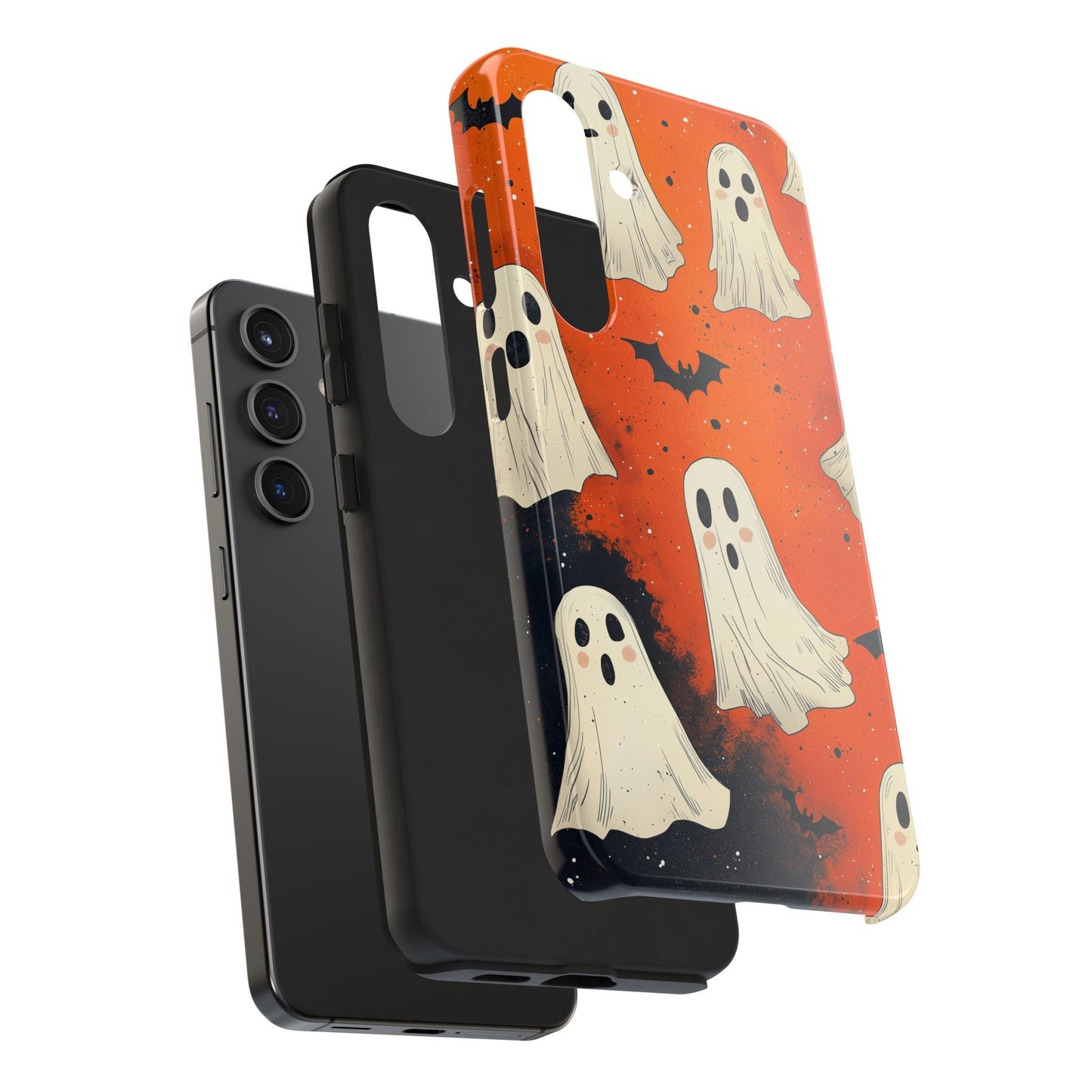 Spooky Ghosts & Bats Samsung Galaxy Case – Vibrant Orange Halloween Design - BOGO Cases