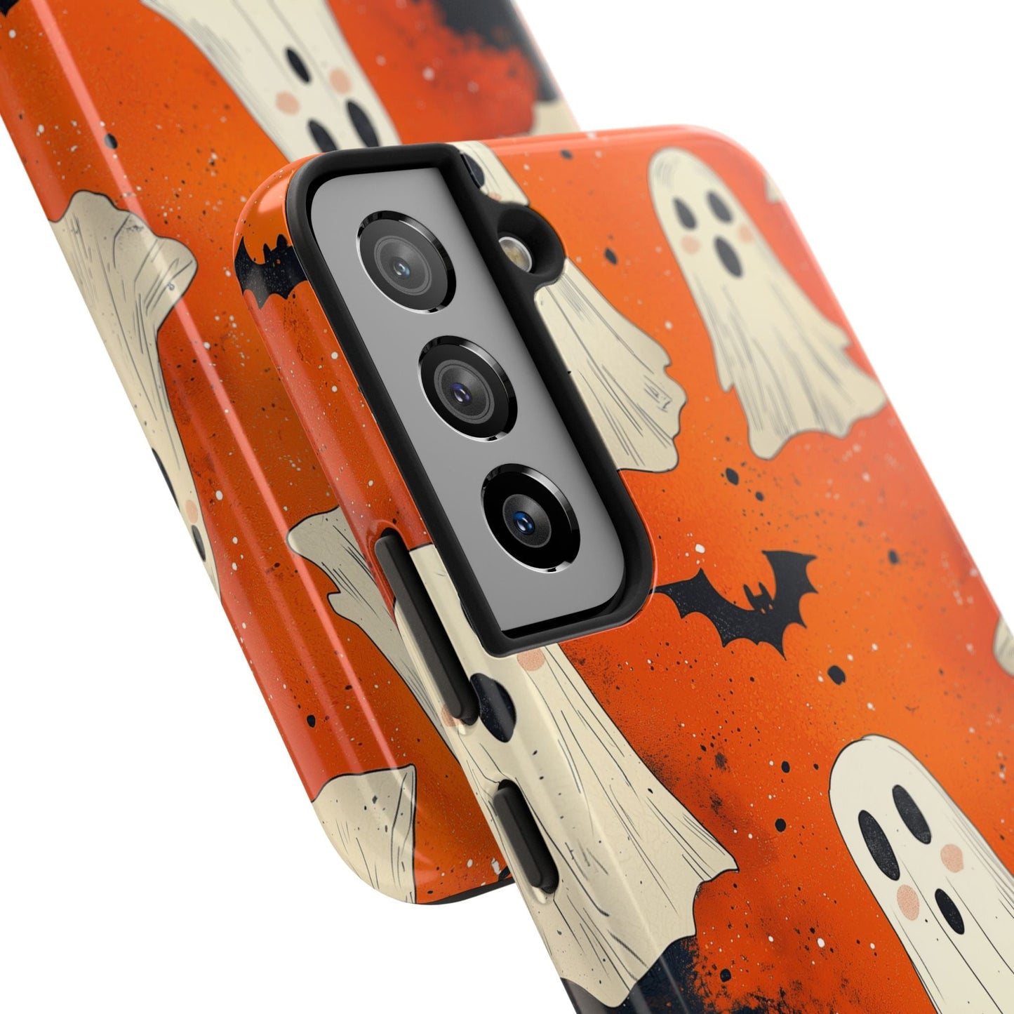 Spooky Ghosts & Bats Samsung Galaxy Case – Vibrant Orange Halloween Design - BOGO Cases