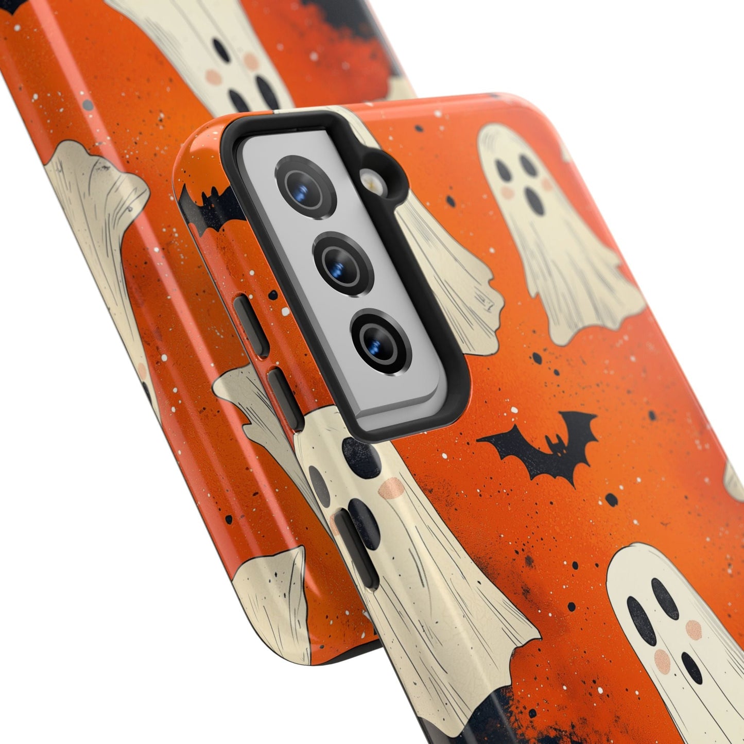 Spooky Ghosts & Bats Samsung Galaxy Case – Vibrant Orange Halloween Design - BOGO Cases