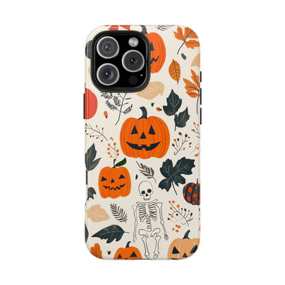 Spooky Pumpkin & Skeleton iPhone Case – Halloween Jack - O' - Lantern Design - BOGO Cases