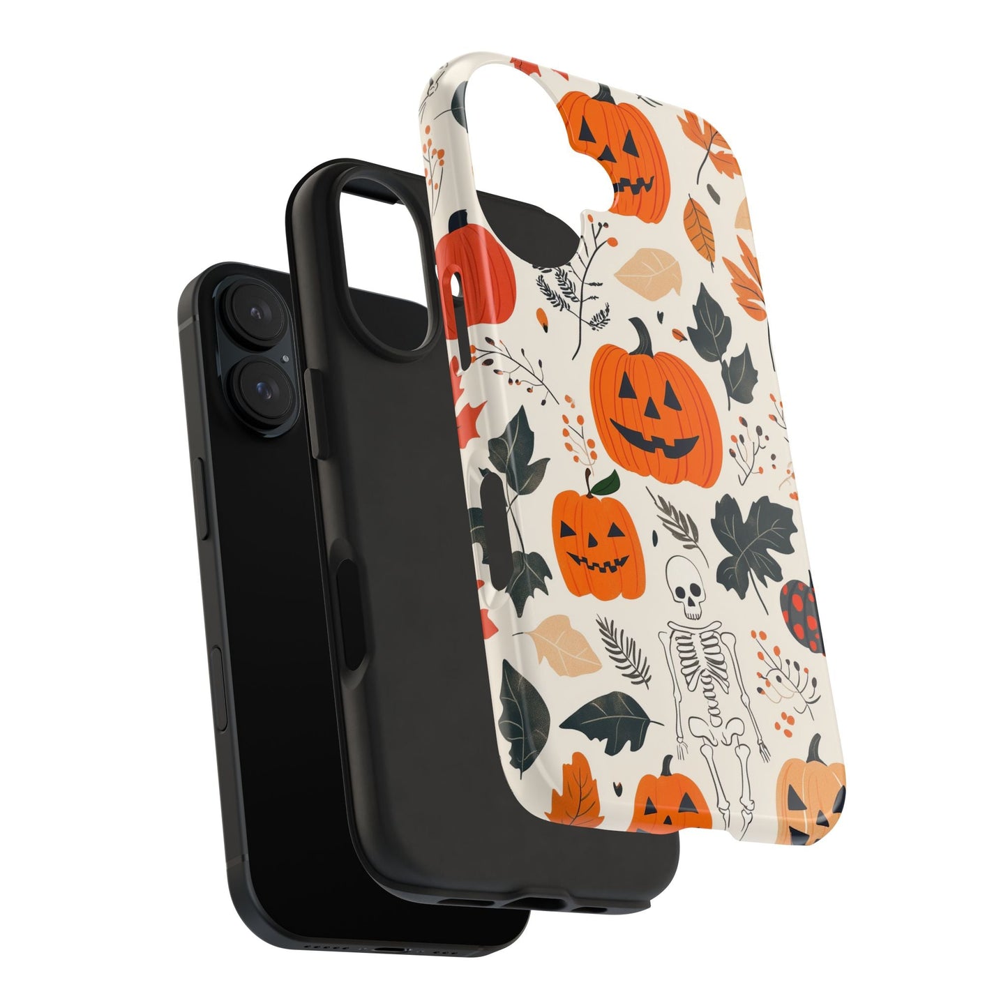 Spooky Pumpkin & Skeleton iPhone Case – Halloween Jack - O' - Lantern Design - BOGO Cases