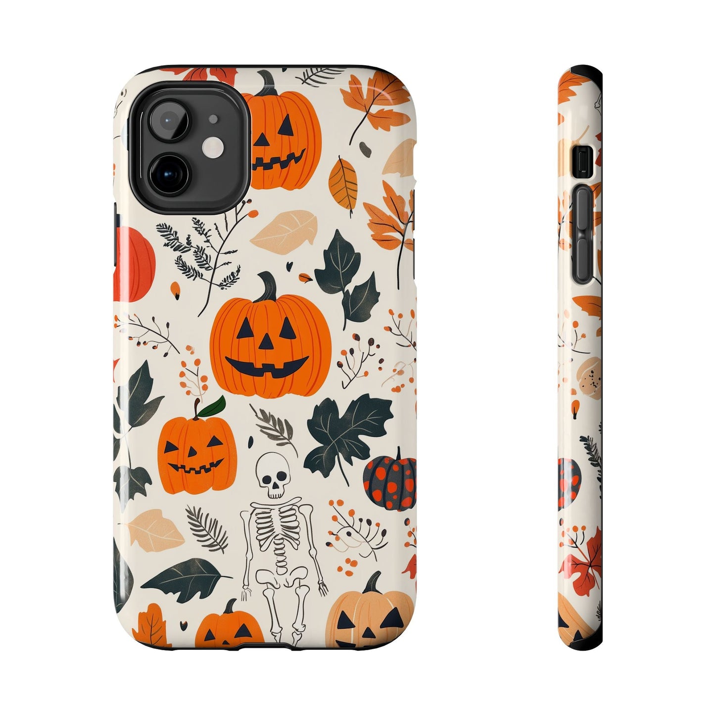 Spooky Pumpkin & Skeleton iPhone Case – Halloween Jack - O' - Lantern Design - BOGO Cases