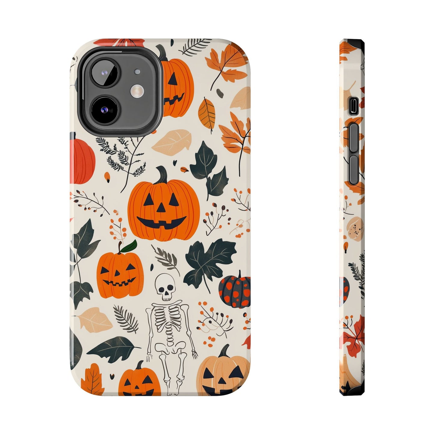 Spooky Pumpkin & Skeleton iPhone Case – Halloween Jack - O' - Lantern Design - BOGO Cases