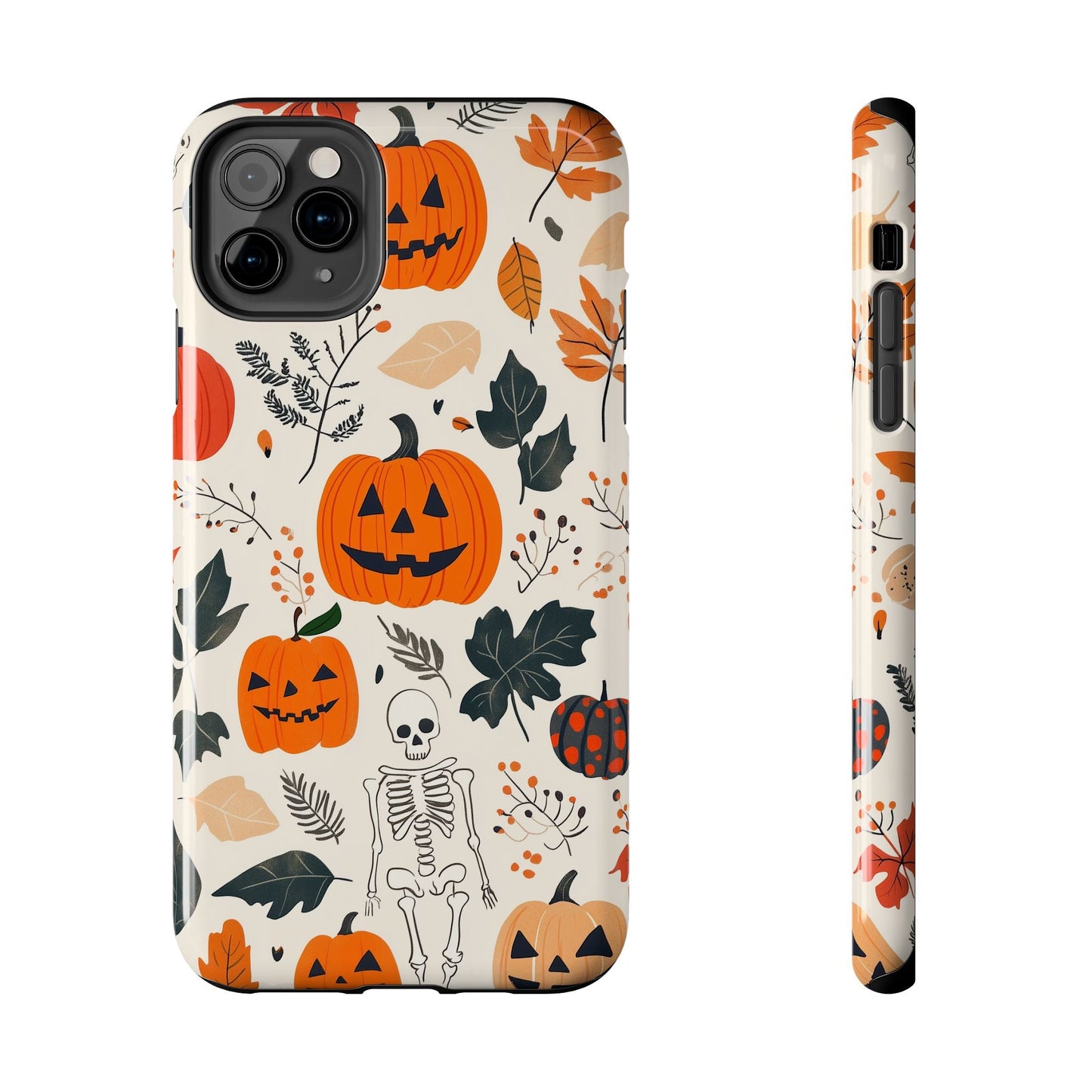 Spooky Pumpkin & Skeleton iPhone Case – Halloween Jack - O' - Lantern Design - BOGO Cases