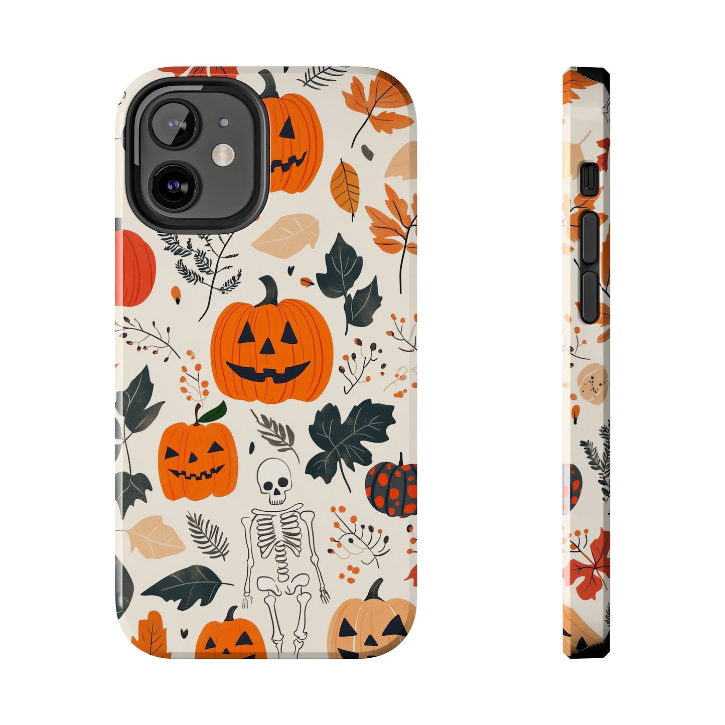 Spooky Pumpkin & Skeleton iPhone Case – Halloween Jack - O' - Lantern Design - BOGO Cases